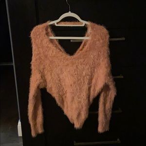 Pink sweater with cross detail in back